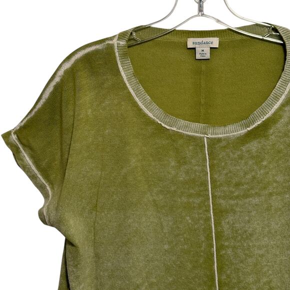 Sundance Acid Washed Short Sleeve Sweater Womens Medium Pear Green Exposed Seam - Picture 3 of 10